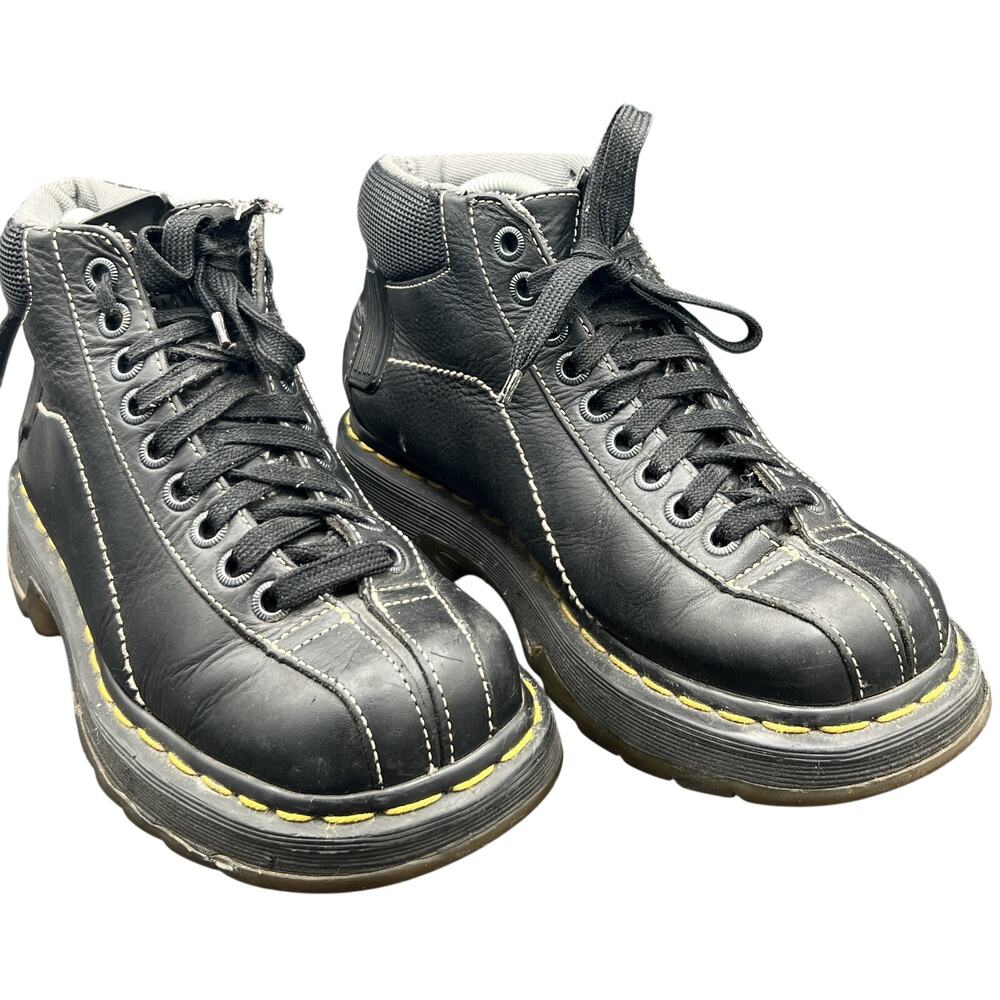 🖤 Dr. Martens 6 Black Leather Lace Up Boots Yellow Stitch 90s Grunge Punk OG